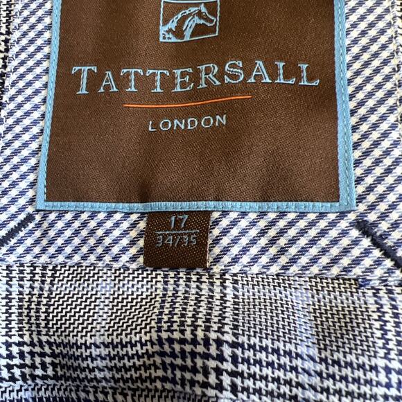 Tattersall London Dress Shirt 17 34/35 Blue Check Button Up Light Cotton NEW - Picture 7 of 11